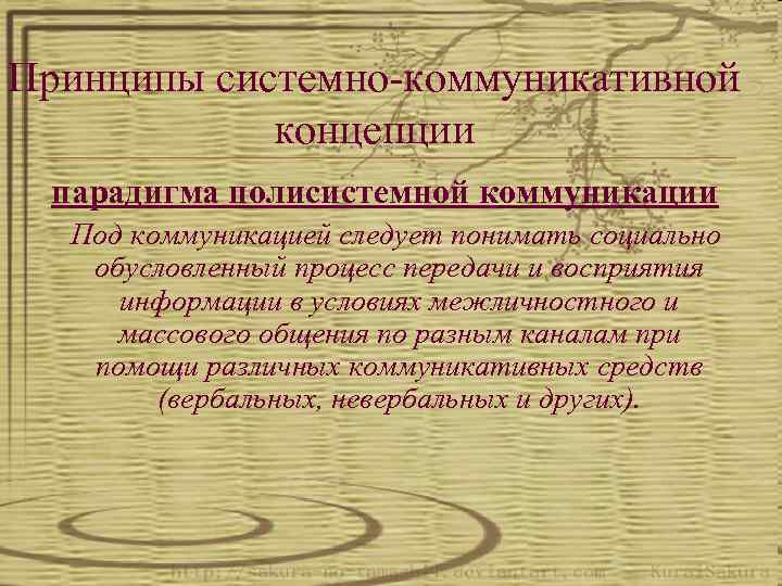 Принципы системно-коммуникативной концепции парадигма полисистемной коммуникации Под коммуникацией следует понимать социально обусловленный процесс передачи