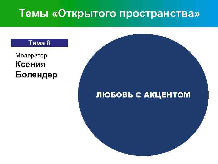 Темы «Открытого пространства» Тема 8 Модератор Ксения Болендер ЛЮБОВЬ С АКЦЕНТОМ 