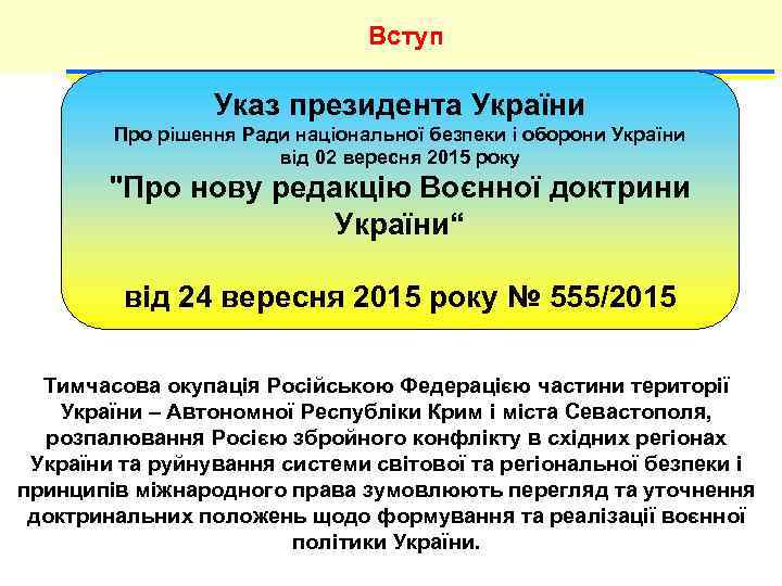 Вступ Указ президента України Про рішення Ради національної безпеки і оборони України від 02
