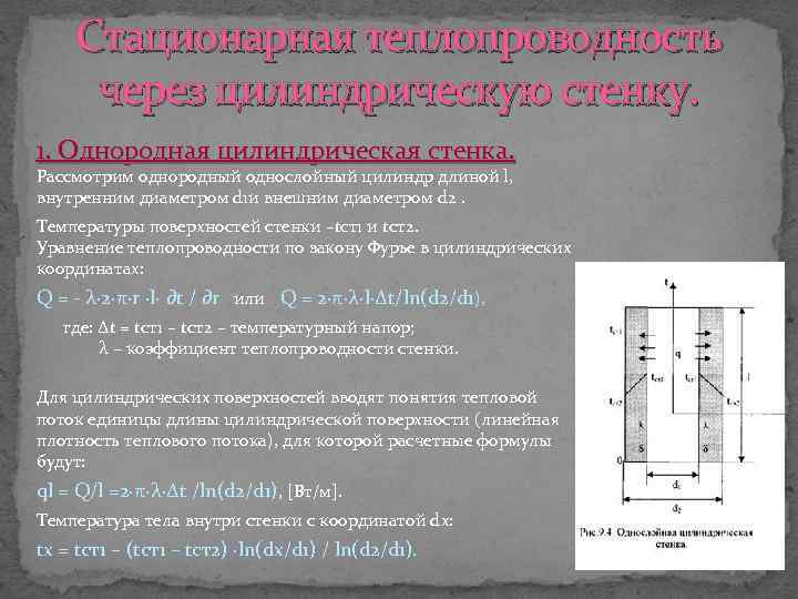 Теплопередача через однослойную стенку. Теплопроводность через однослойную цилиндрическую стенку. Стационарная теплопроводность цилиндрической стенки. Теплопроводность многослойной цилиндрической стенки. Теплопроводность через многослойную цилиндрическую стенку.