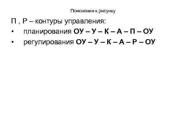 Пояснения к рисунку П , Р – контуры управления: • планирования ОУ – К