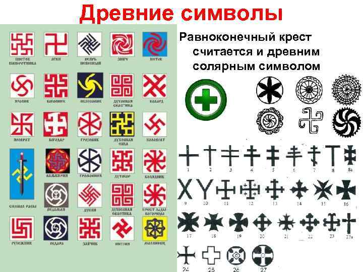 Древние символы Равноконечный крест считается и древним солярным символом 