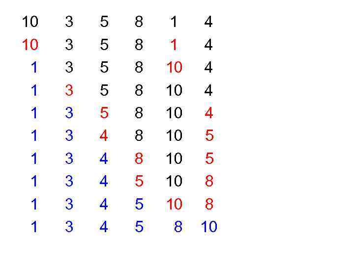 10 10 1 1 1 1 3 3 3 3 3 5 5 5