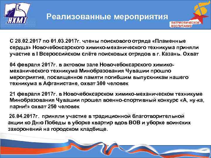 Реализованные мероприятия С 28. 02. 2017 по 01. 03. 2017 г. члены поискового отряда