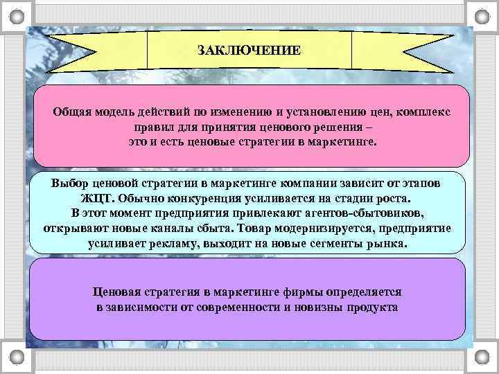 ЗАКЛЮЧЕНИЕ Общая модель действий по изменению и установлению цен, комплекс правил для принятия ценового