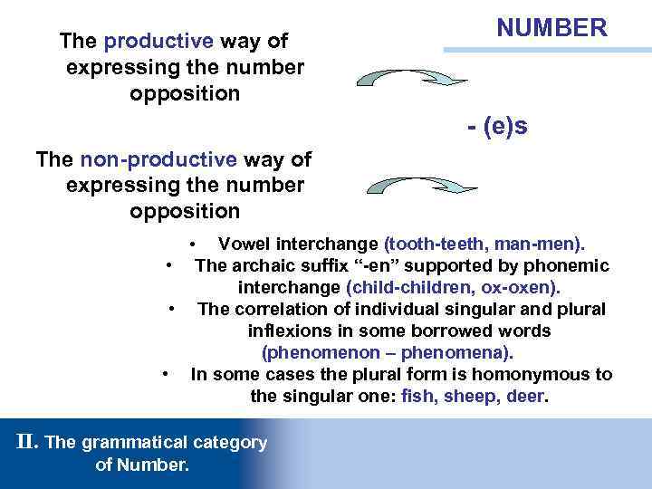 The productive way of expressing the number opposition NUMBER - (e)s The non-productive way