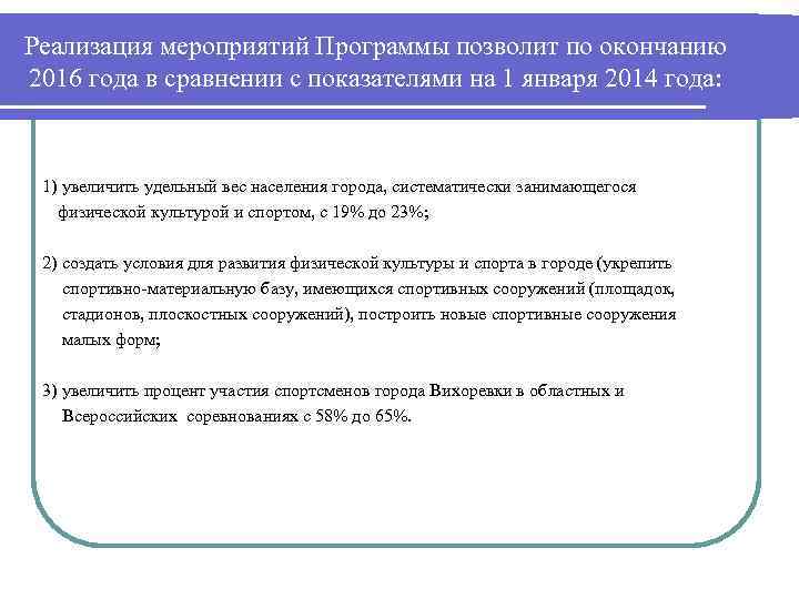 Реализация мероприятий Программы позволит по окончанию 2016 года в сравнении с показателями на 1
