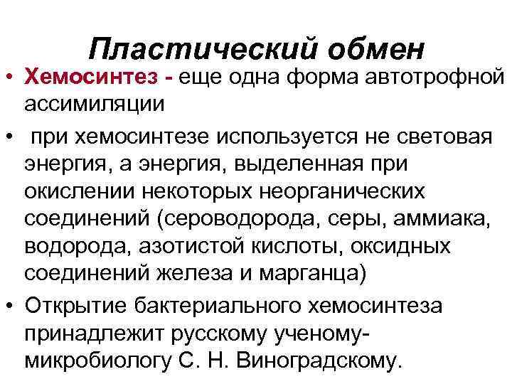 Хемосинтез обмен