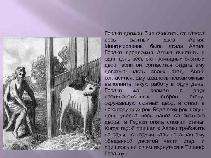  Геракл должен был очистить от навоза весь скотный двор Авгия. Многочисленны были стада
