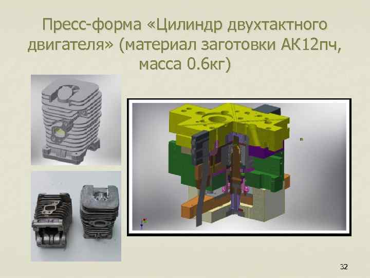  Пресс-форма «Цилиндр двухтактного двигателя» (материал заготовки АК 12 пч, масса 0. 6 кг)