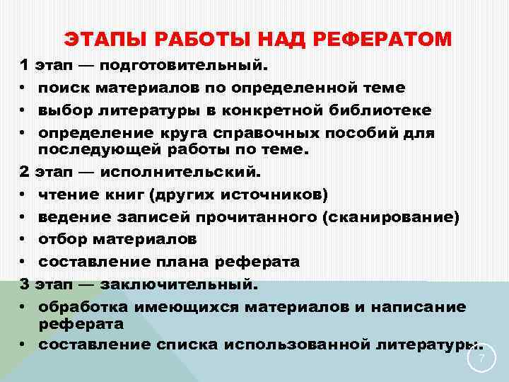 ЭТАПЫ РАБОТЫ НАД РЕФЕРАТОМ 1 • • • 2 • • 3 • •