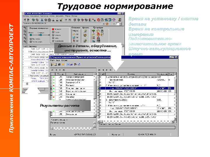 Приложения КОМПАС-АВТОПРОЕКТ Трудовое нормирование Время на установку / снятие детали Время на контрольные измерения
