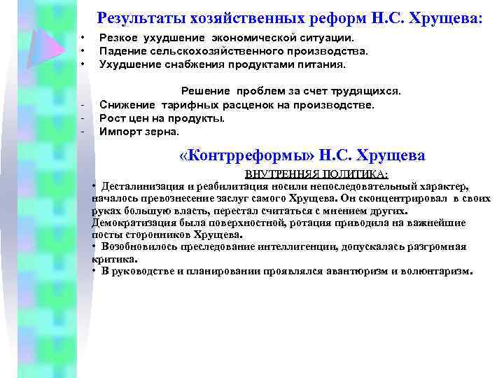 Итоги реформ Хрущева.