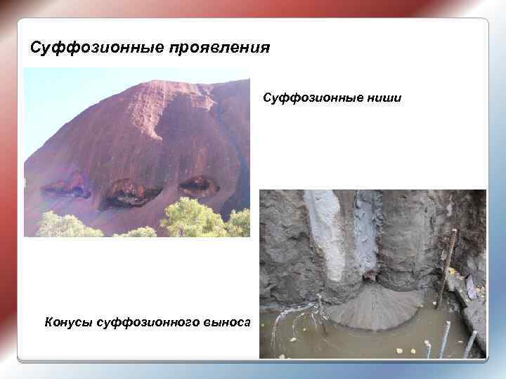 Суффозионные проявления Суффозионные ниши Конусы суффозионного выноса 11 