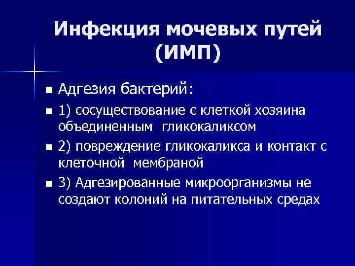 Инфекция мочевых путей (ИМП) n n Адгезия бактерий: 1) сосуществование с клеткой хозяина объединенным