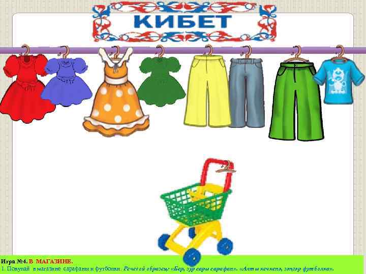 Игра № 4. В МАГАЗИНЕ. 1. Покупай в магазине сарафаны и футболки. Речевой образец:
