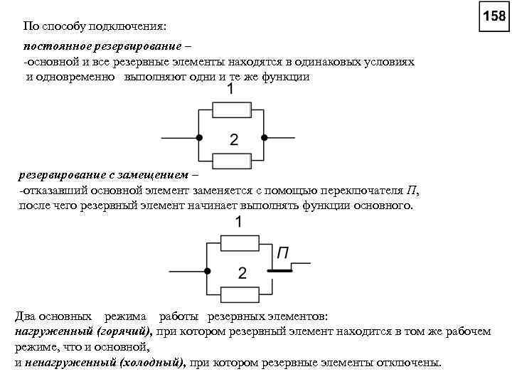 Постоянное соединение. Постоянное резервирование. Виды постоянного подключения. Методы резервирования способами включения резервных устройств.. Методы резервирования по способу соединения делятся на:.