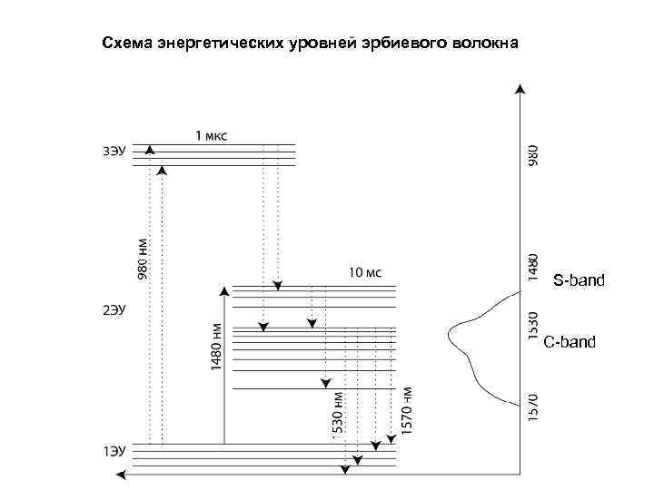 Схема энергетических уровней эрбиевого волокна S-band C-band 