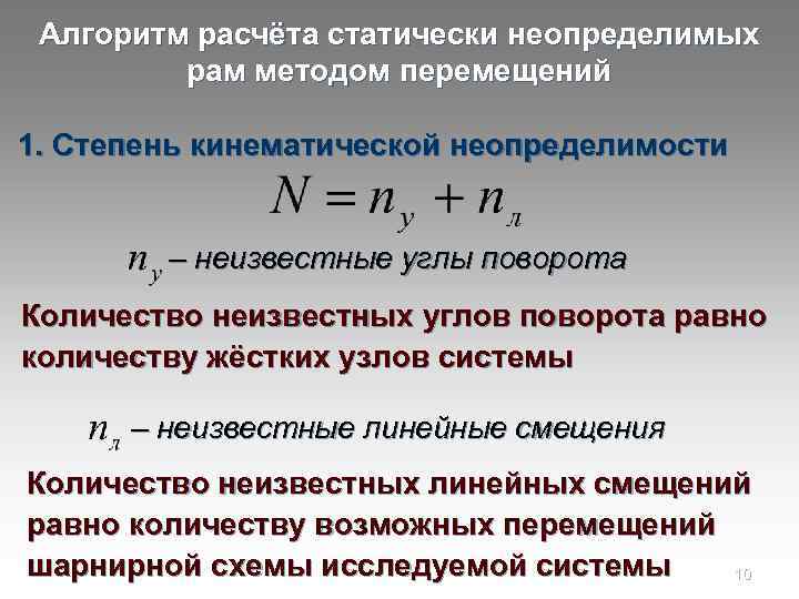 Алгоритм расчёта статически неопределимых рам методом перемещений 1. Степень кинематической неопределимости – неизвестные углы