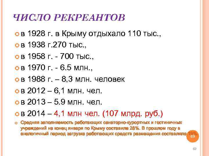 ЧИСЛО РЕКРЕАНТОВ в 1928 г. в Крыму отдыхало 110 тыс. , в 1938 г.