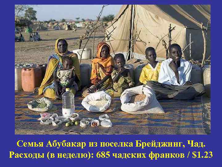 Семья Абубакар из поселка Брейджинг, Чад. Расходы (в неделю): 685 чадских франков / $1.