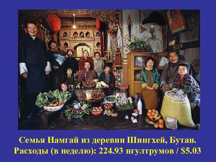 Семья Намгай из деревни Шингхей, Бутан. Расходы (в неделю): 224. 93 нгултрумов / $5.