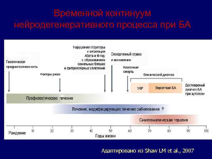 Временной континуум нейродегенеративного процесса при БА Адаптировано из Shaw LM et al. , 2007