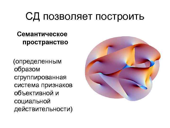 СД позволяет построить Семантическое пространство (определенным образом сгруппированная система признаков объективной и социальной действительности)