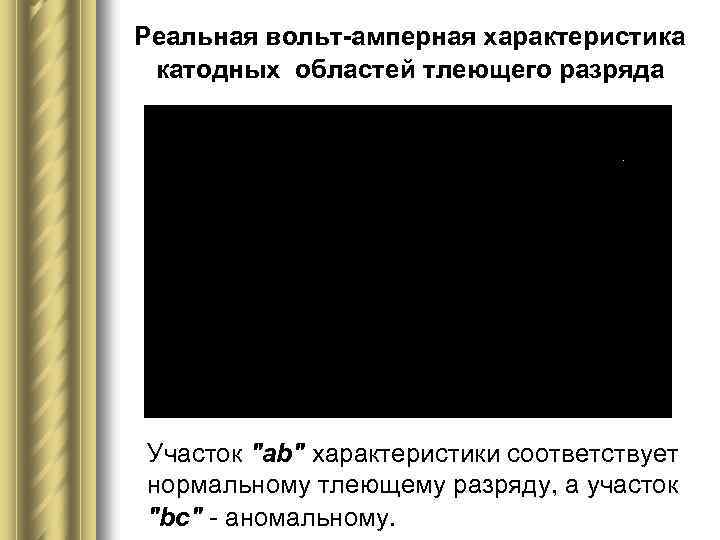 Реальная вольт-амперная характеристика катодных областей тлеющего разряда Участок 