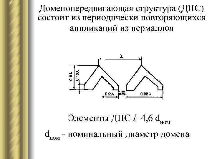 Доменопередвигающая структура (ДПС) состоит из периодически повторяющихся аппликаций из пермаллоя Элементы ДПС l=4, 6