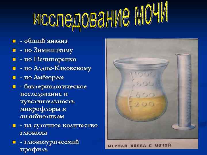 n n n n - общий анализ - по Зимницкому - по Нечипоренко -