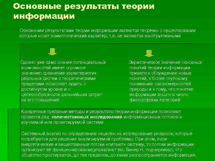 Основные результаты теории информации Основными результатами теории информации являются теоремы о существовании которые носят