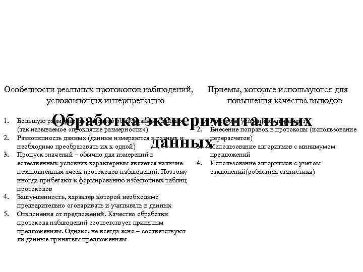 Особенности реальных протоколов наблюдений, усложняющих интерпретацию 1. 2. 3. 4. 5. Приемы, которые используются