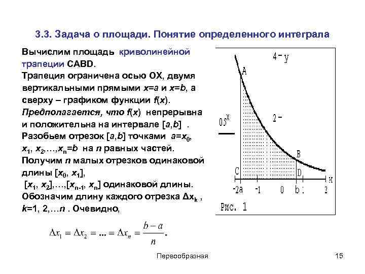 Задание 1 определение понятий. Задача о площади криволинейной трапеции. 1. Задача о площади криволинейной трапеции. Определенный интеграл.. Задача о вычислении площади криволинейной трапеции. Задачи приводящие к вычислению определённого интеграла.