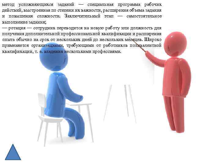 метод усложняющихся заданий — специальная программа рабочих действий, выстроенная по степени их важности, расширения