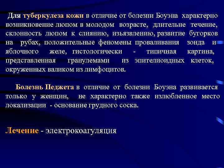  Для туберкулеза кожи в отличие от болезни Боуэна характерно возникновение люпом в молодом