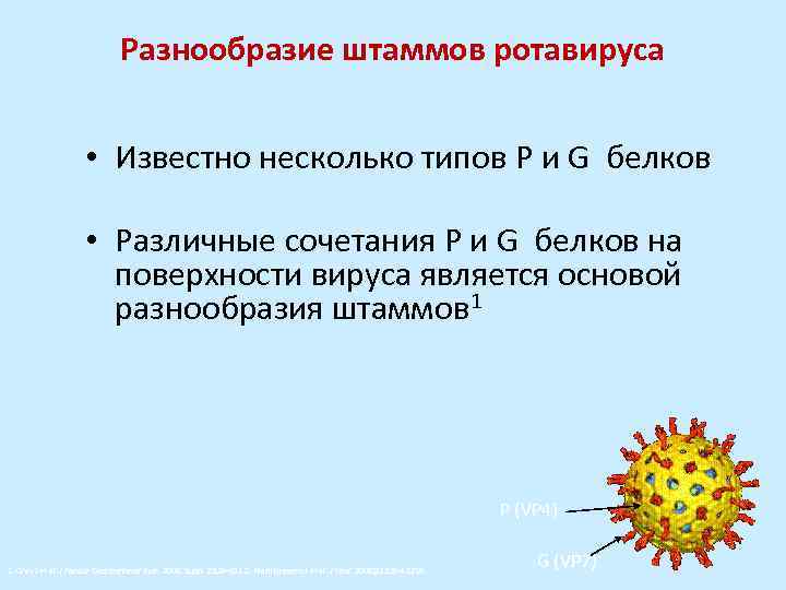 Разнообразие штаммов ротавируса • Известно несколько типов P и G белков • Различные сочетания