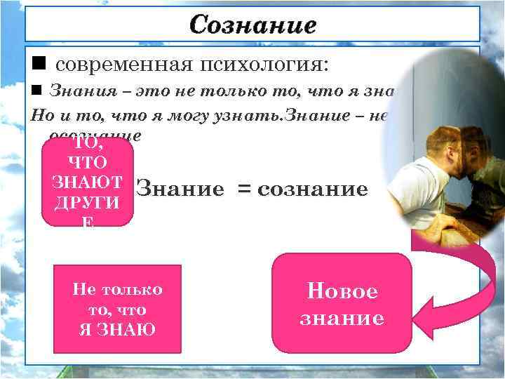 Сознание n современная психология: n Знания – это не только то, что я знаю,