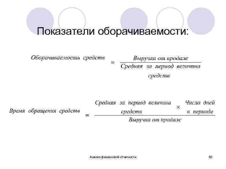 Показатели оборачиваемости: Анализ финансовой отчетности 62 