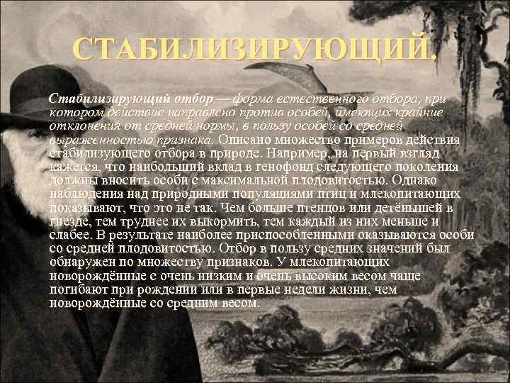 СТАБИЛИЗИРУЮЩИЙ. Стабилизирующий отбор — форма естественного отбора, при котором действие направлено против особей, имеющих