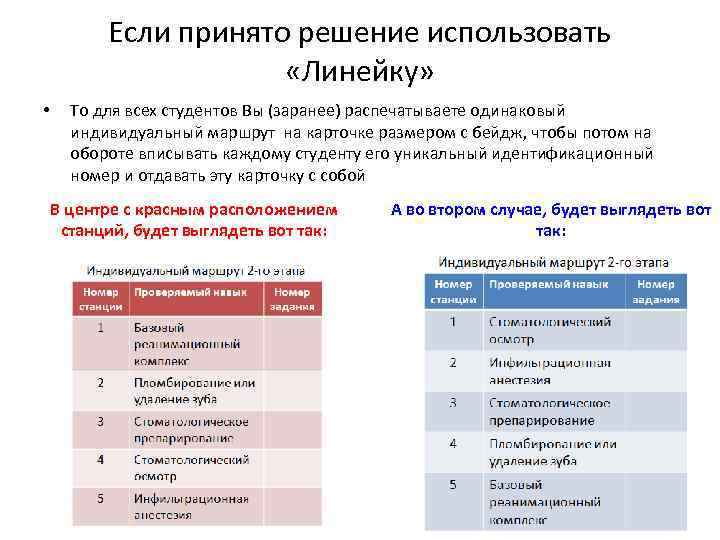 Если принято решение использовать «Линейку» • То для всех студентов Вы (заранее) распечатываете одинаковый