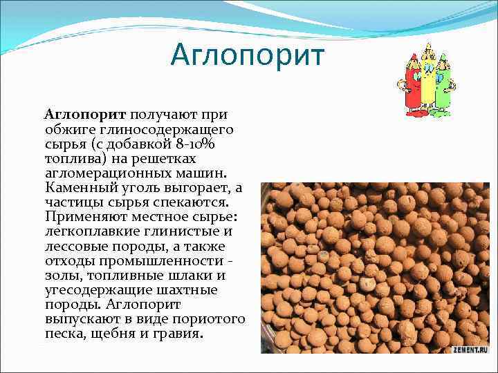 Аглопорит получают при обжиге глиносодержащего сырья (с добавкой 8 10% топлива) на решетках агломерационных