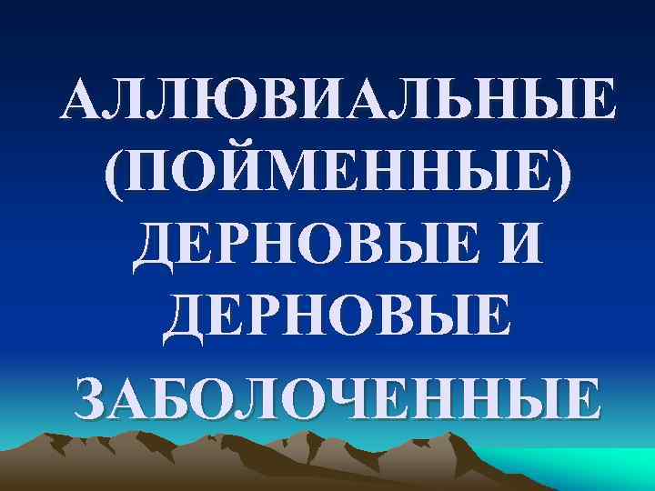АЛЛЮВИАЛЬНЫЕ (ПОЙМЕННЫЕ) ДЕРНОВЫЕ И ДЕРНОВЫЕ ЗАБОЛОЧЕННЫЕ 