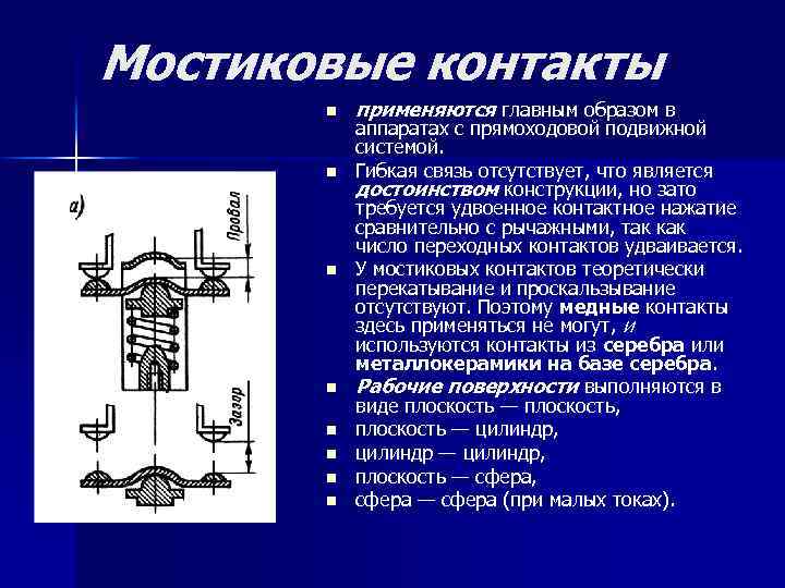 Использовала контакты. Конструкция подвижных контактов. Мостиковый контакт. Контакты мостикового типа. Контактная система мостикового типа.