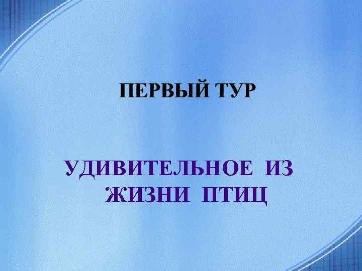 ПЕРВЫЙ ТУР УДИВИТЕЛЬНОЕ ИЗ ЖИЗНИ ПТИЦ 