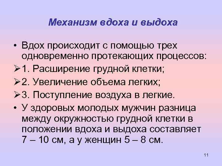 Механизм вдоха и выдоха • Вдох происходит с помощью трех одновременно протекающих процессов: Ø