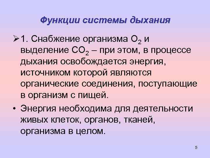 Функции системы дыхания Ø 1. Снабжение организма О 2 и выделение СО 2 –