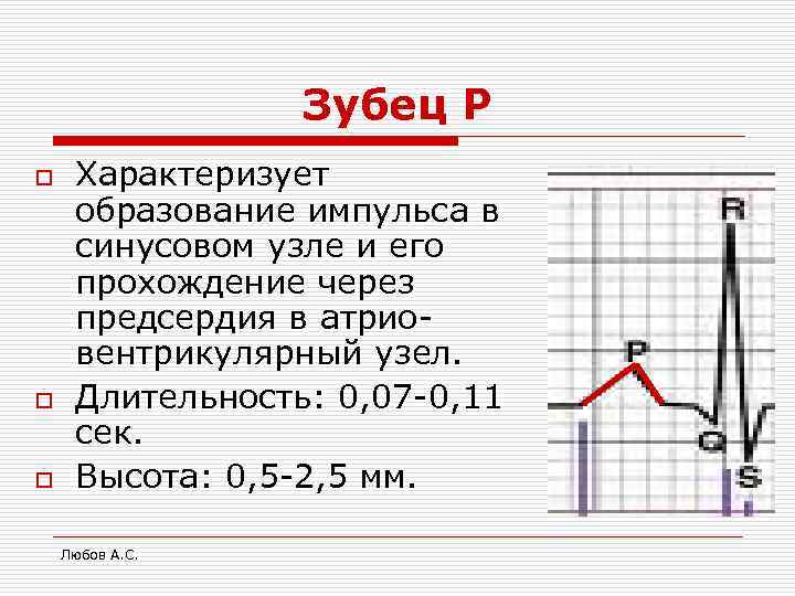 Зубец Р o o o Характеризует образование импульса в синусовом узле и его прохождение