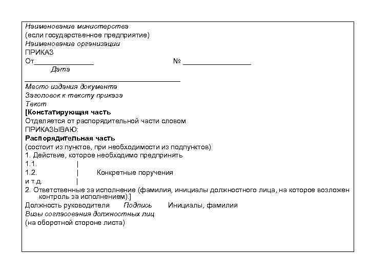 Распорядительная часть приказа образец