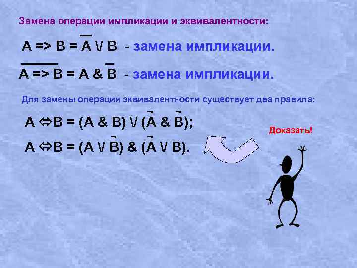 Закон замены. Закон замены импликации. Замена операций импликации и эквивалентности. Замена эквивалентности. Замена операции эквивалентности.